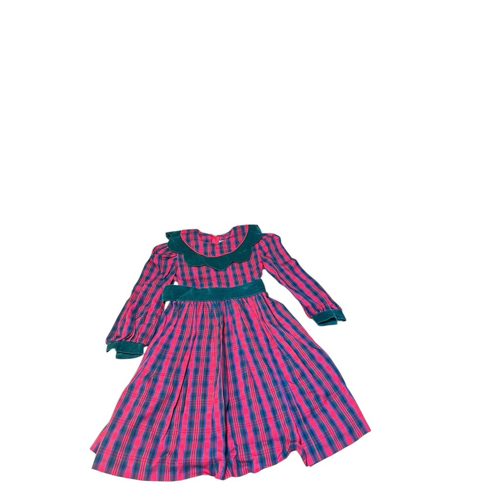 Vtg Girls Sz 4 Jayne Copeland Scottish Plaid Dress Velvet Accents Lined USA Made